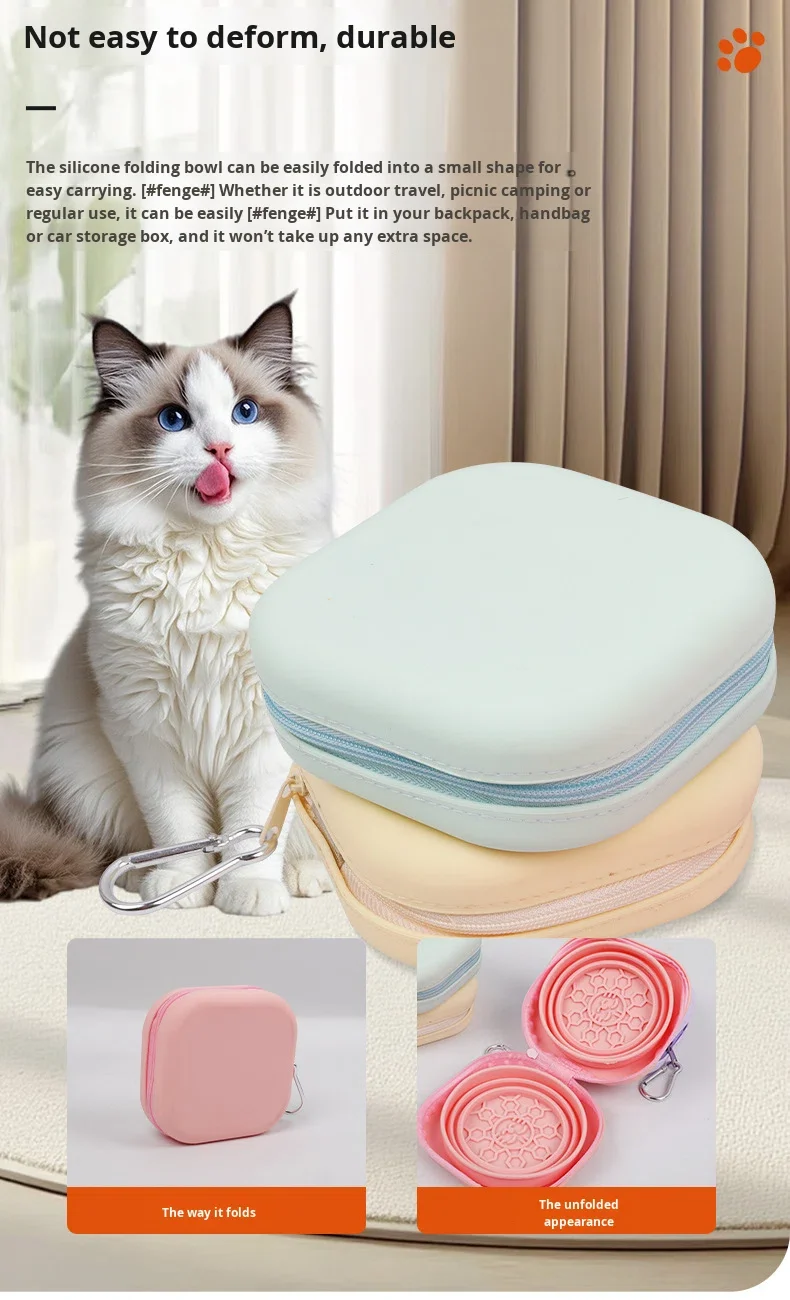 2 in 1 Folding Silicone Pet Bowl with Zipper Closure New Outdoor Carrying Cat and Dog Feeding Bowl factory