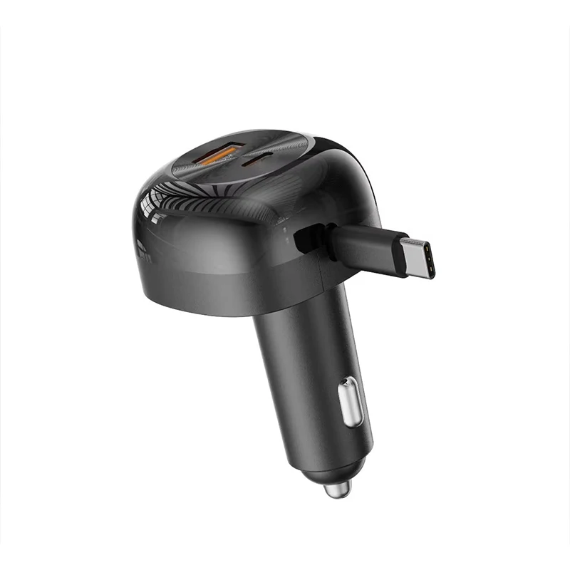 Cargador de coche retráctil 3 en 1 de 75 W con carga rápida, cargador USB tipo C dual y accesorios móviles ajustables._voghion.com