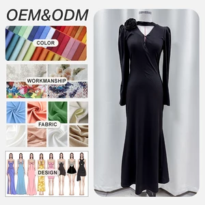 Online Wholesale Supplier Factory Fashion 3D Flower V-neck Long Sleeved Elegant Sweater Solid Color Casual Long Maxi Dress Women