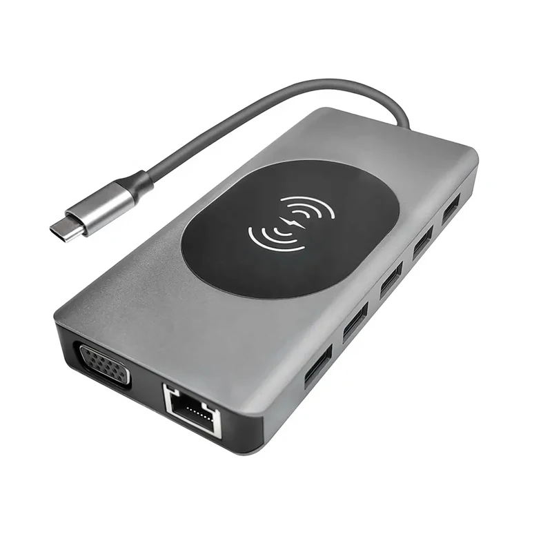 Welcome OEM Order, Factory Whole Selling Type C Hub With Wireless Charging 14 In 1 Dual Hdtv Gigabyte Lan Rj45 1000mbps Sd Tf For Laptop 14-in-1 Usb-c Hub - Buy Station Charger Usb 3.0 Laptop 14 In 1 Usb C Hub