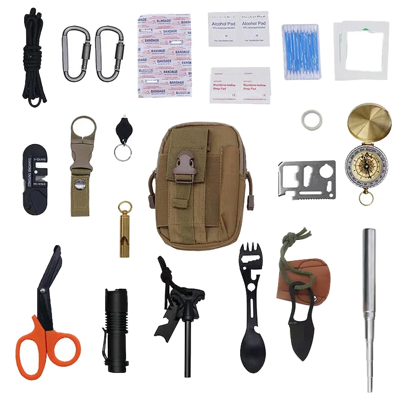 Multi-Functional Outdoor Survival Gear Kit Fire Starter MOLLE Bag for Emergency & Camping for Hiking & Wilderness Adventures