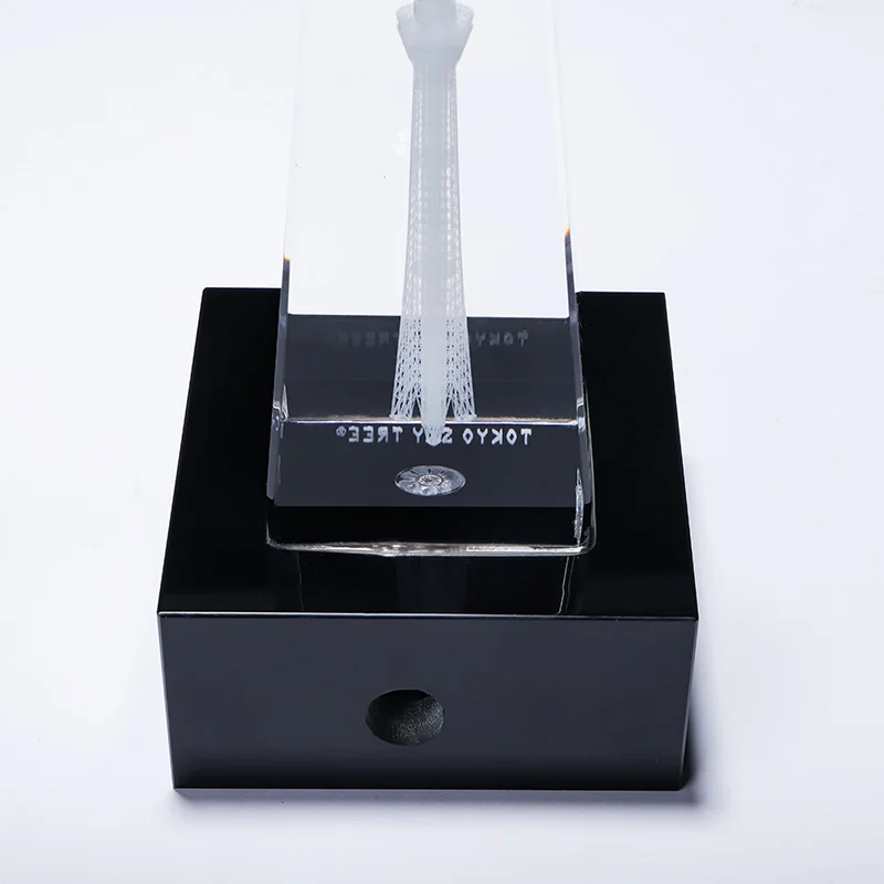 Factory direct custom k9 Crystal 3 carved inside led base carved inside crystal trophy manufacture