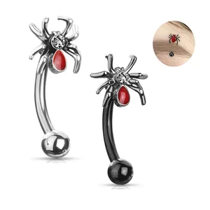 Crystal Spider Curved Barbell Piercing Eyebrow Ring 16G Piercing Rook Daith Ring Trendy Design Piercing Fashion for Women Men