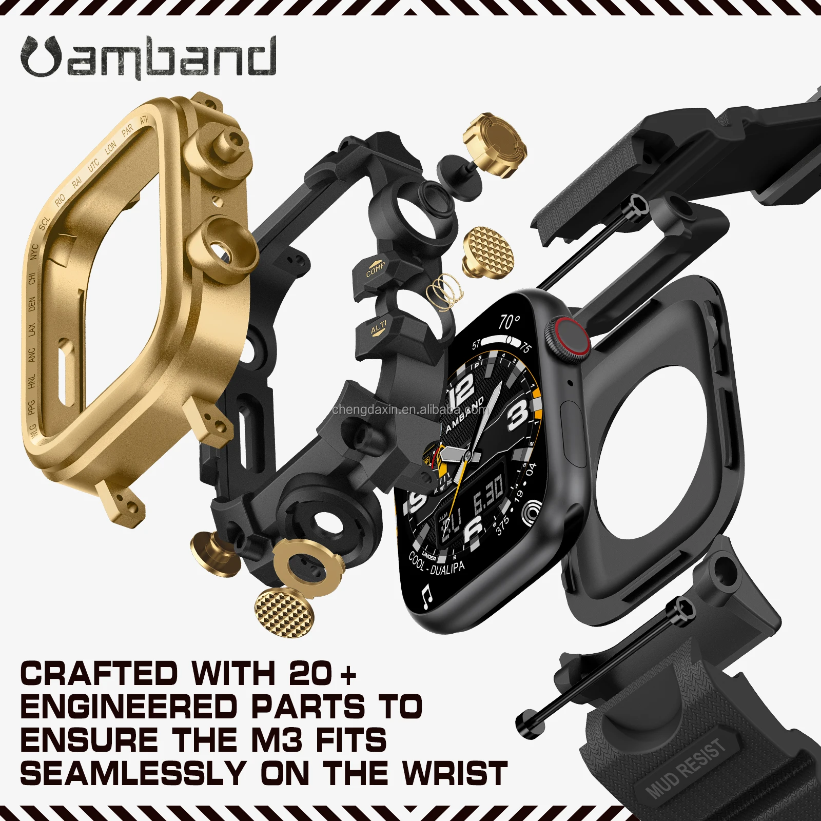 Luxury New Design Mod Kit Zinc Alloy case Silicone Band Replacement Strap for apple Watch SE 10 9 8 7 44mm 45mm 46mm 49mm Ultra
