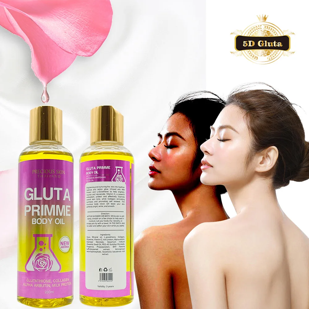 Thailand Gluta Primme 5D Body Oil: Nourishing Collagen & Arbutin for  Whitening & Brightening, 200ml Daily Use for Black Skin