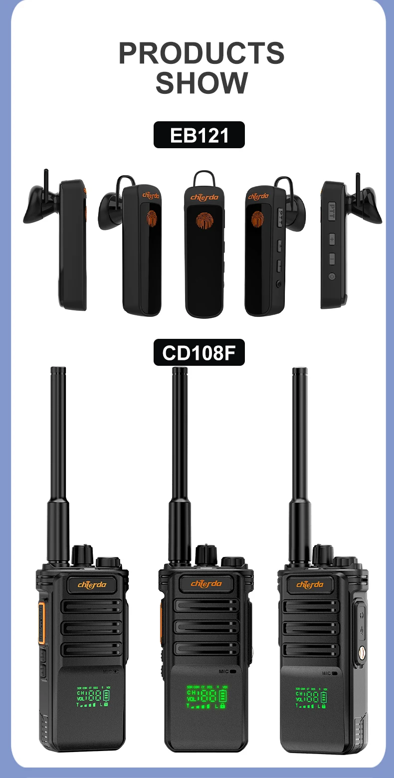 Chierda CD108F PLUS Reliable High Range BT Earpiece BT5.3 Wireless Security Guard Equipment Walkie Talkie
