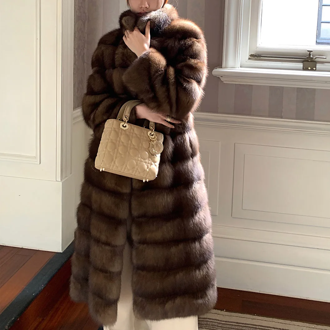 Russischer Pelzmantel Damen Rindi Brauner Pelzmantel Russischer