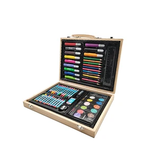 Custom Logo Wooden Kids Stationery Gift Set Including Crayon and Drawing Set in Stylish Wooden Box