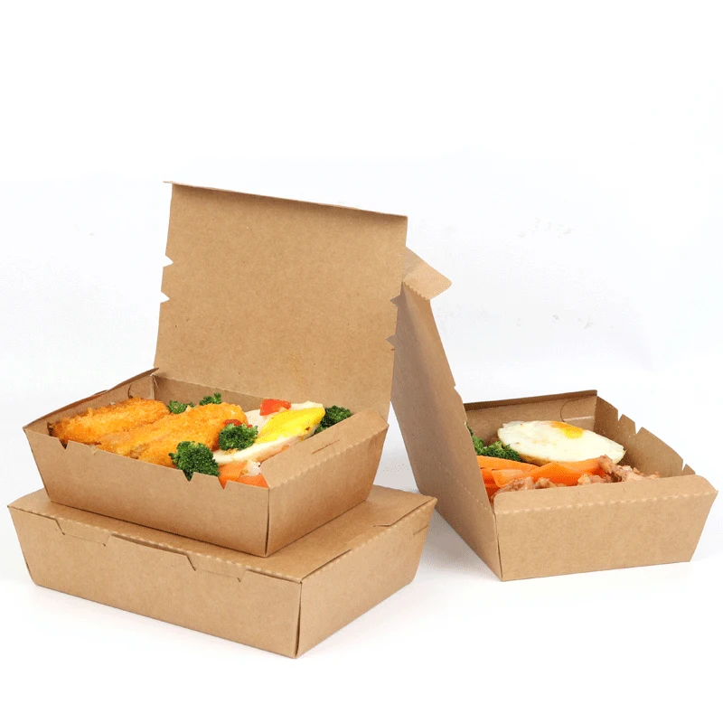 Disposable Dessert Container Kraft Lunch Box for Fast Food Packaging