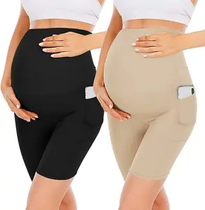 High Waist Maternity Leggings Shorts Over the Belly Support Legging 8" Women's Pregnancy Biker Shorts Skinny Pants
