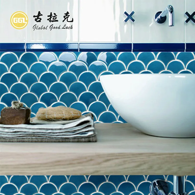 Ice Cracked Fan Shape Ceramic Tiles Mosaic For Kitchen or Bathroom Wall Decoration supplier