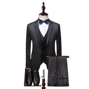 In Stock 3 Pieces Mens Formal Wear Vest Pants Print Pattern Men Suits