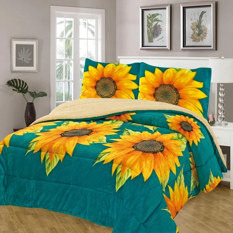 Smiling Home Brand Flannel Comforter Sets Turquoise Flowers American