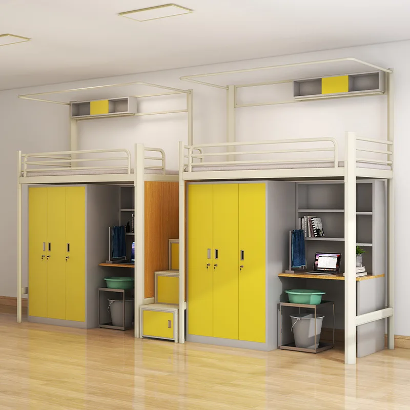 Modern Design Multifunctional Iron High-Low Bunk Bed College Dormitory and Apartment Bed with Desk for School