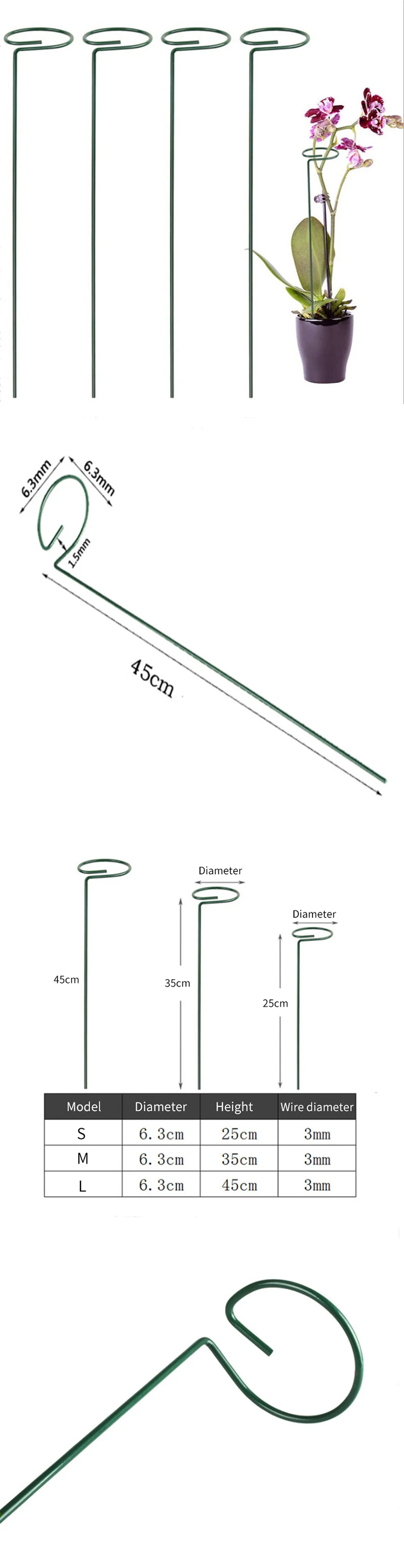 Plant Stakes Single Stem Flower Support Stakes Steel Garden Stakes For