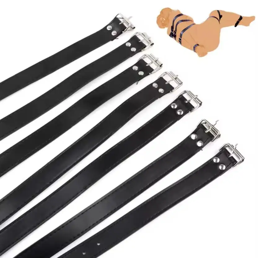 7 PCS/Set Body Combination Restraint Leather Belt Adults BDSM Sex Toys for Woman Bondage Restraint Straps SM Binding Kit Black%