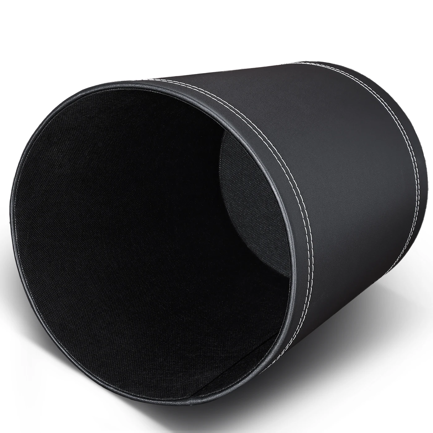 Круглый бытовой контейнер для мусора с открытым верхом из кожи и бумаги