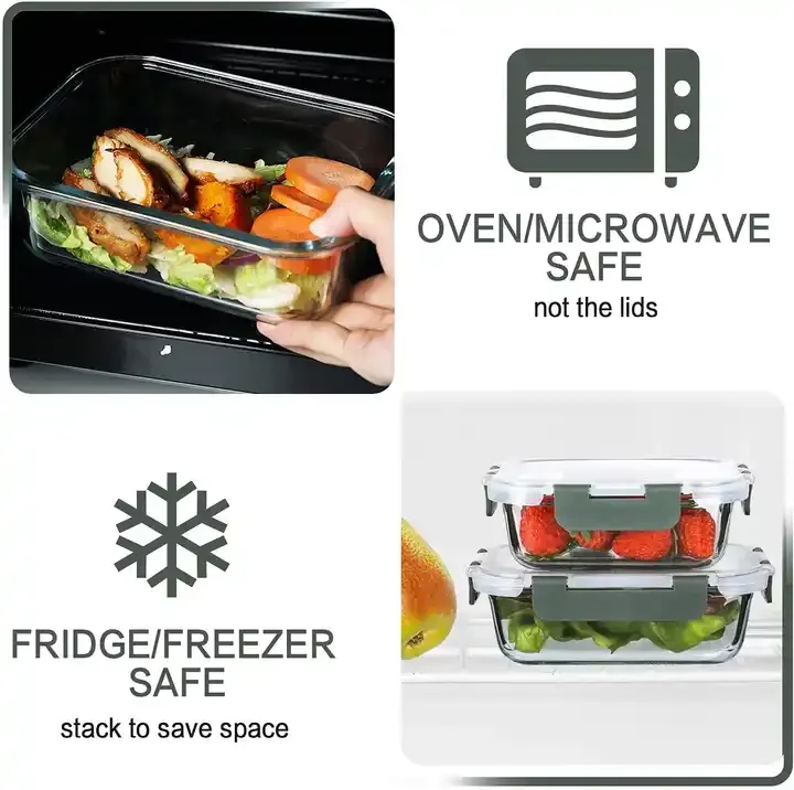 10 Pack Glass Food Storage Container, Airtight Glass Lunch Bento Boxes, Leaking Proof Glass Meal Prep Container with Lids