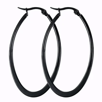 Hoop Earrings Black Polished Stainless Steel Fashion 2019 Women XR Jewelry Round Claw Setting Large Coloured Xrej11b CN;GUA