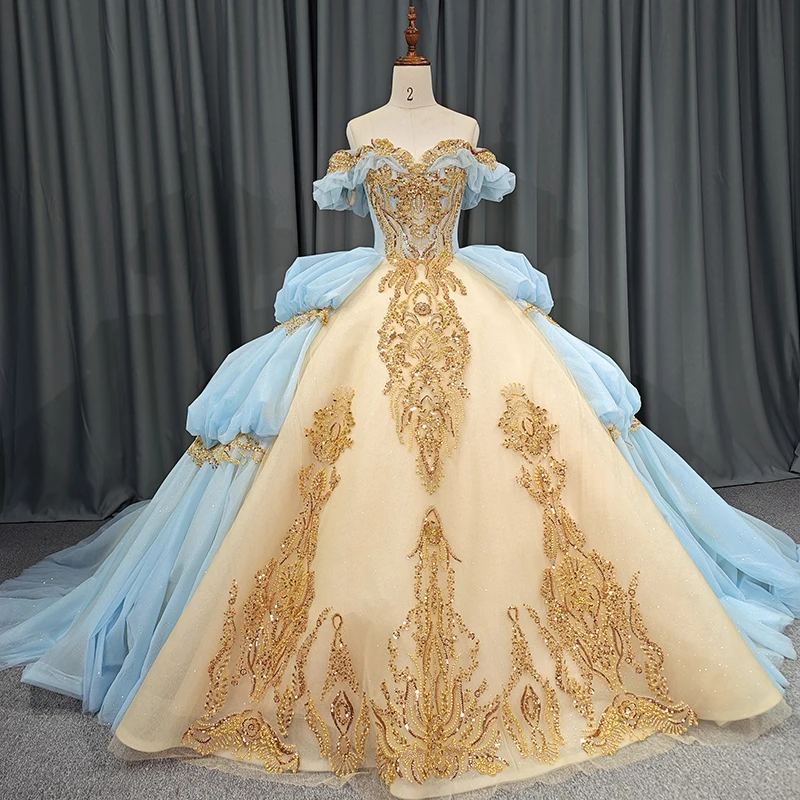Jancember DY6608 Chic Contrast Color Golden Sweetheart Party 15 Quinceanera Dresses