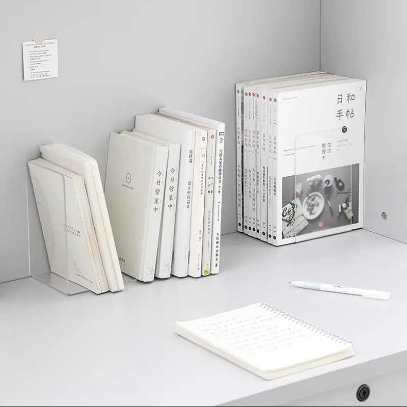 L Shape Transparent Desktop Acrylic Bookshelf Office Clear Book Organizing Shelf Baffle Clip