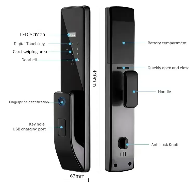 Smart Lock for Steel Doors Fingerprint WIFI App Aluminum Keyless Digital Door Handle Tuya Smart Lock Memory Card Cloud Data