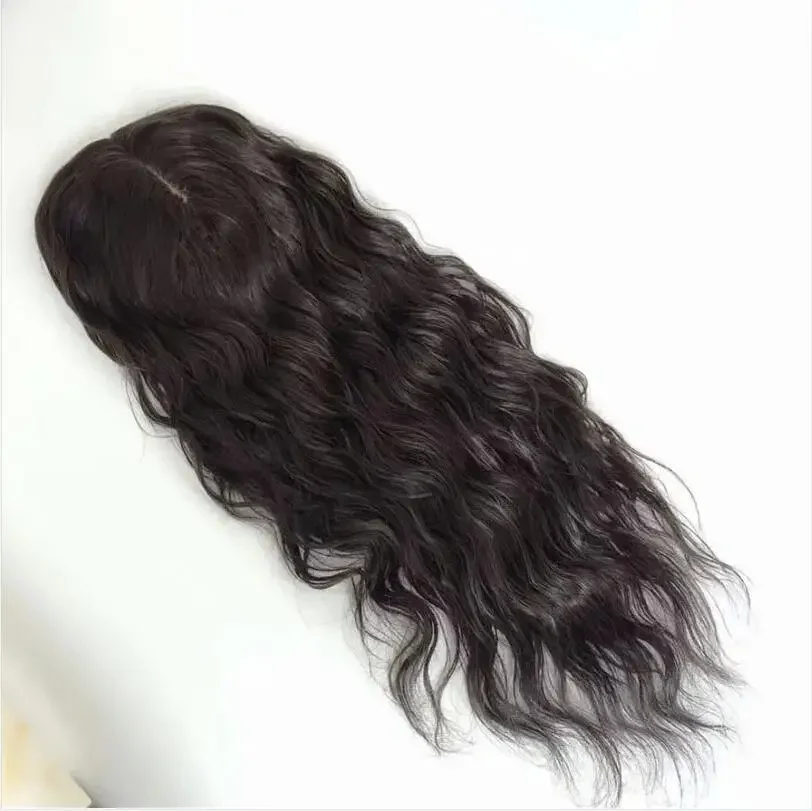 Topper per capelli umani vergini brasiliani con base in seta ondulata per donne con 4 clip Water Wave_voghion.com