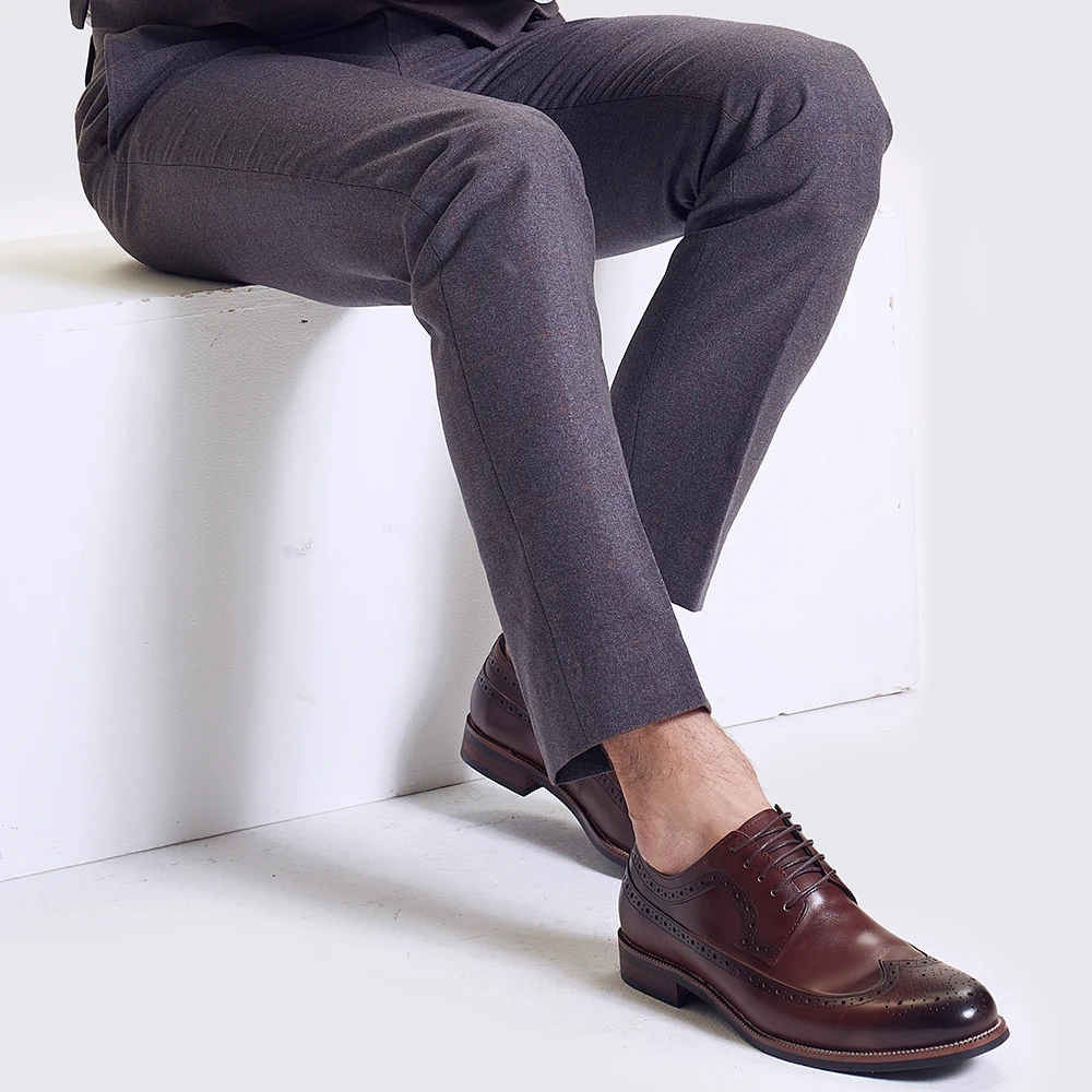 Vintage Italy Genuine Leather Derby Shoes for Men Brogue Style