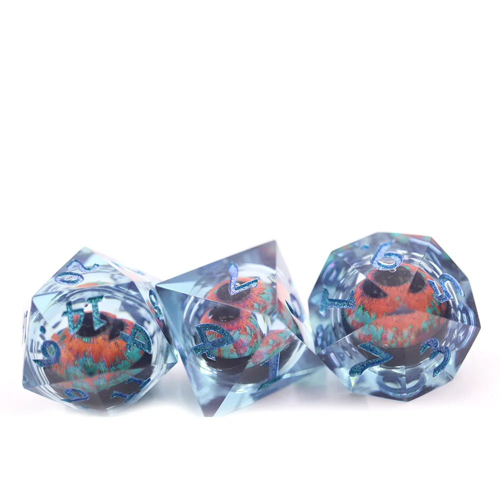 Custom 16mm Dnd Blue Dice Board Game Resin sharp Edge D4-d20 Polyhedral Dice Include Blood Eyes 7pcs Dice Set