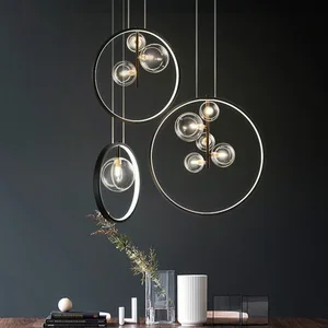 JACKSUN Nordic Modern Minimalist Dining Room Pendant Lamp Creative Bedroom Pendant Light Bar Counter Art Glass Molecular Lamp