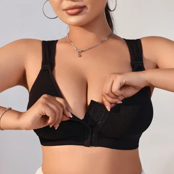 Women's Underwear Romantic Push up Tow Hook-and-eye Solid Color Adjustable Straps Front Buckle Breathable Women's Lingerie
