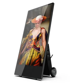 43" Rechargeable Portable Poster Outdoor Digital Signage Movable Totem Lcd Display W/ Android 7.1 9.0 11 Os With Wheels