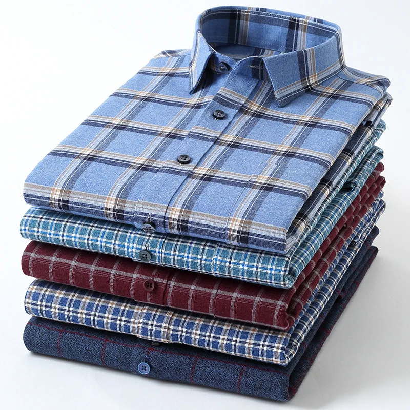 Wholesale Custom Slim Fit Men's Flannel Office Plaid Shirts Cotton Fabric  Non Iron Long Sleeve Formal Dress Shirts