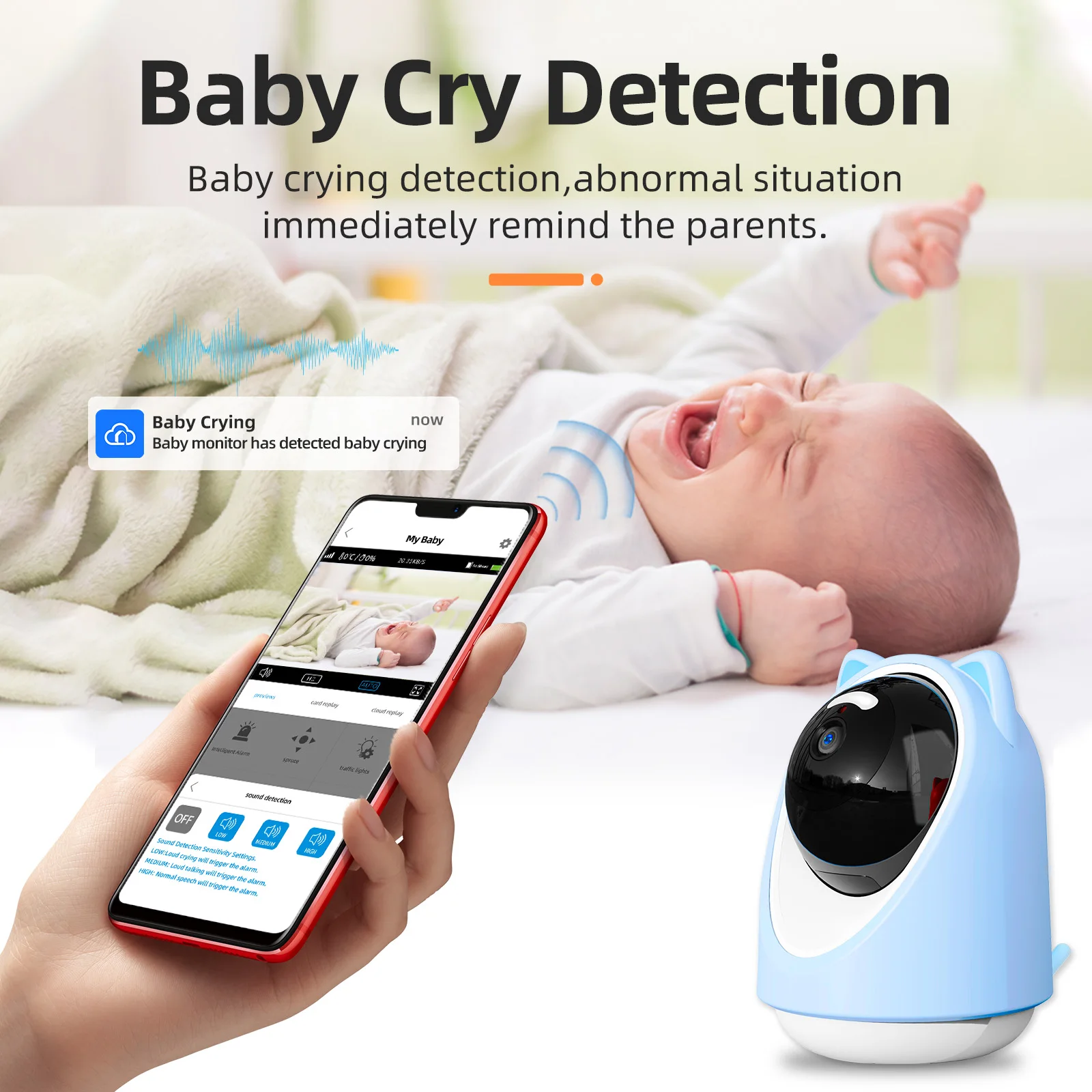 3MP Smart  Camera with Night Vision Temperature  Detection Lullaby Playback Feature Smart Baby Monitor Camera