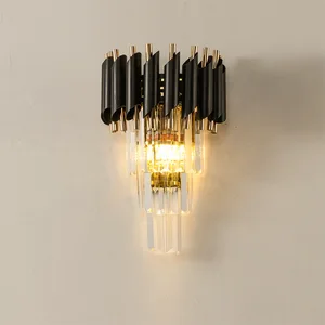 JACKSUN Luxury Crystal Wall Lamp for Living Room Bedroom Bedside Master Bedroom TV Background Wall Bright Aluminum LED
