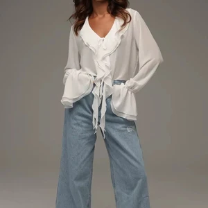 White Chiffon Tie Shirts Women's Solid Color Long Sleeve Lotus Leaf V-neck Eco-Friendly Breathable Horn Spring Summer Outwear