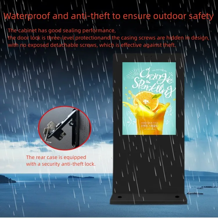 Kiosk LCD Advertising Screen IP65 Floor Standing Outdoor Advertising Display