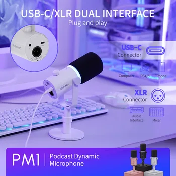 FEELWORLD PM1 USB Microphone for Live Streaming, Factory Price, Includes Metal Stand and XLR Cable, Multi-Function Key detail image