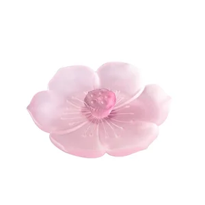 Japanese Zen Style Crystal LIULI Mini Pink Lotus Coil Plate Joss-stick Incense Stick Burner Ashtray