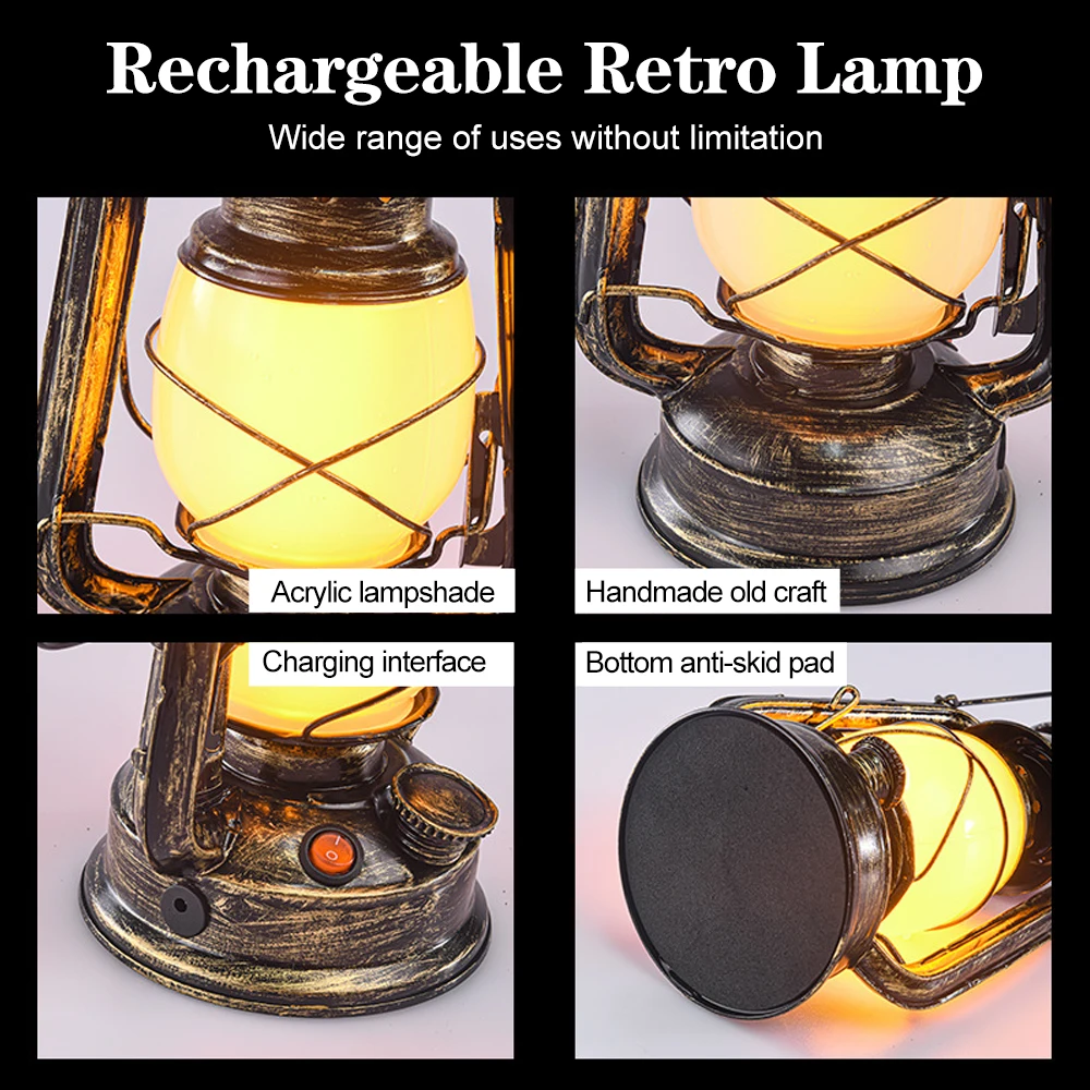  Rechargeable Vintage Hurricane Lantern, Warm White