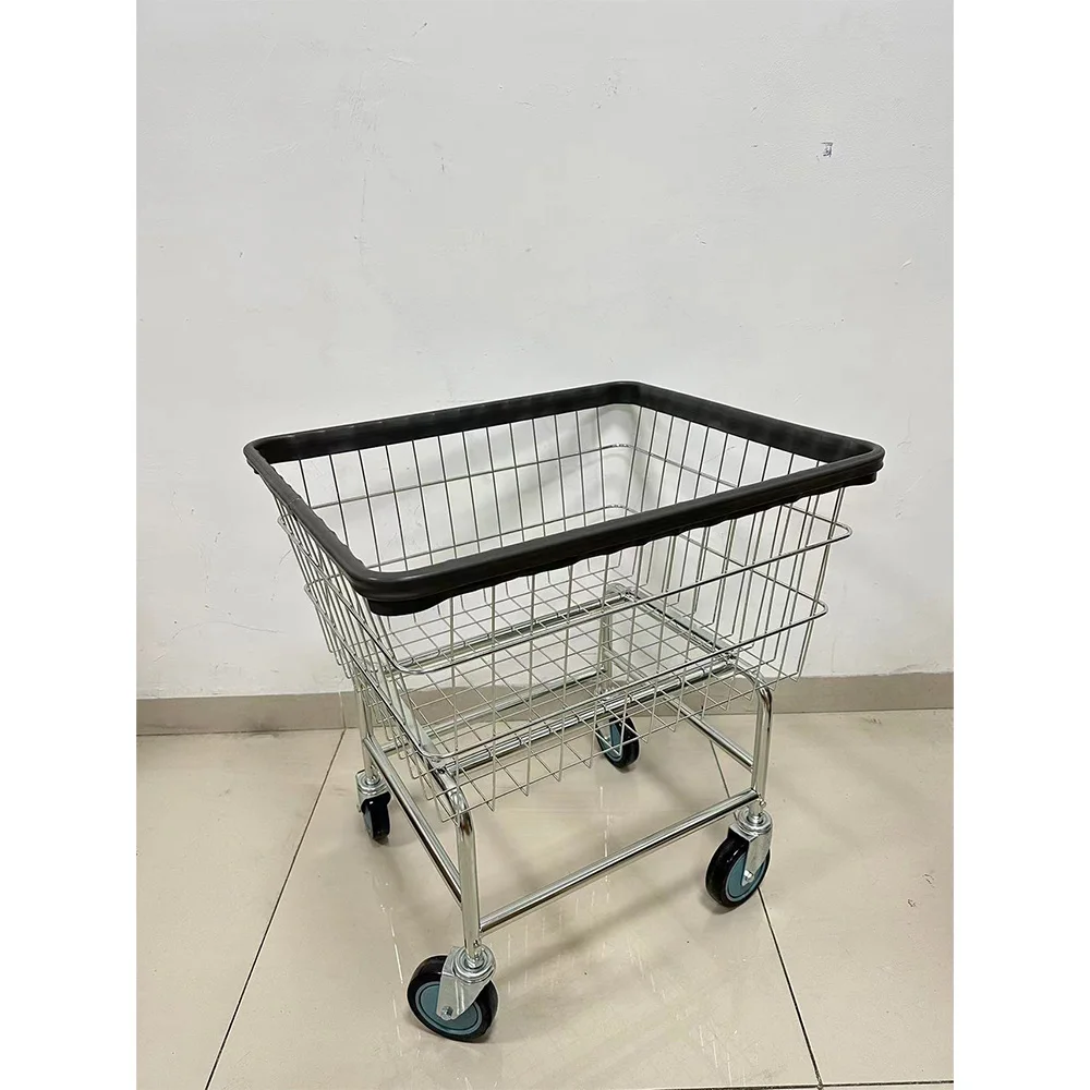 Laundry Butler With Wire Storage Rack Commercial Wire Laundry Basket Cart With Galvanized and clear Epoxy