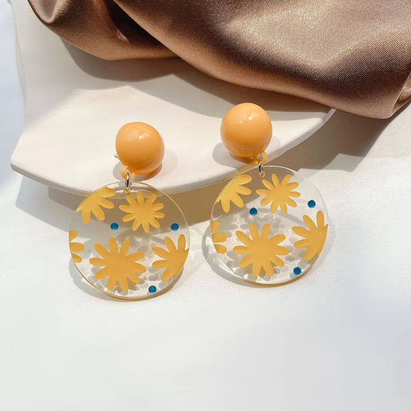 2021 new trendy 925 sterling silver transparent artificial flower acrylic earrings