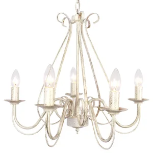 Gold Small Single Tier Flemish 5 Light Rural Pendant Light Fixture Candle-Style Kitchen Living Room Iron Chandelier Lamp