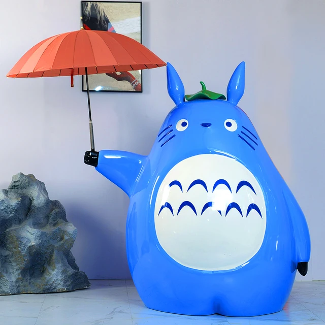 Shop decoration Home cartoon resin Japanese Totoro statue life-size animated decoration pieces glass fiber Totoro ornaments