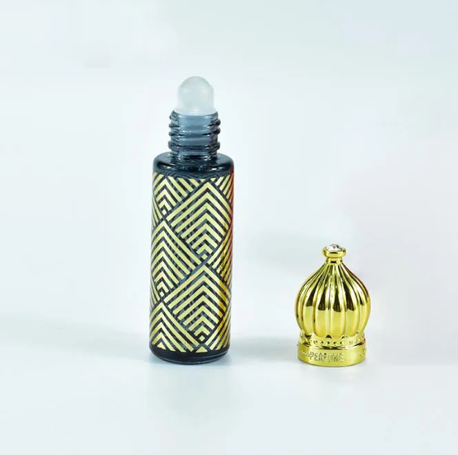 product arabia dubai wholesale 6ml cylindrical car glass perfume bottle car ornament round gold attar oud oil essential oil bottle-31