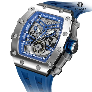 Real Men Custom Automatic Mechanical Watch for Men Tourbillon 5ATM Waterproof Analog Dial Display Silicone Band Material