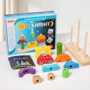 Day Night Creative Stacking Blocks Wooden Puzzle Toy for Kids Early Learning Educational Building Set with Toy Column Designs