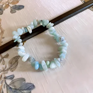 Natural Amazonite Stone Beaded Bracelet Irregular Chip Beads Stretch Bracelet for Women Handmade Healing Crystal Jewelry Gift