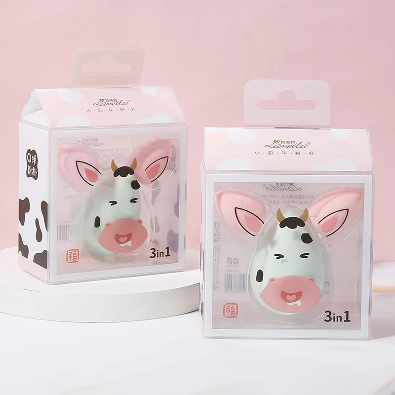 LMLTOP 3pcs Carton Cow Makeup Sponges for Foundation Private Label WaterDrop Shape Makeup Sponge Set Cute Blender Beauty A80212