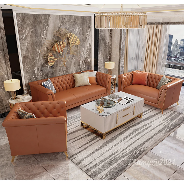 New arrival leather sofa set living room furniture sets coffee table and tv unit for living room decor